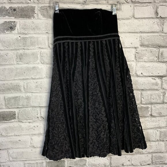 Badgley Mischka Black Velvet Silk Strapless Empire Waist Babydoll Formal Dress - Picture 5 of 16